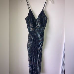 NEWLEAF by Samir gorgeous 1970s rainbow metallic sparkle evening dress